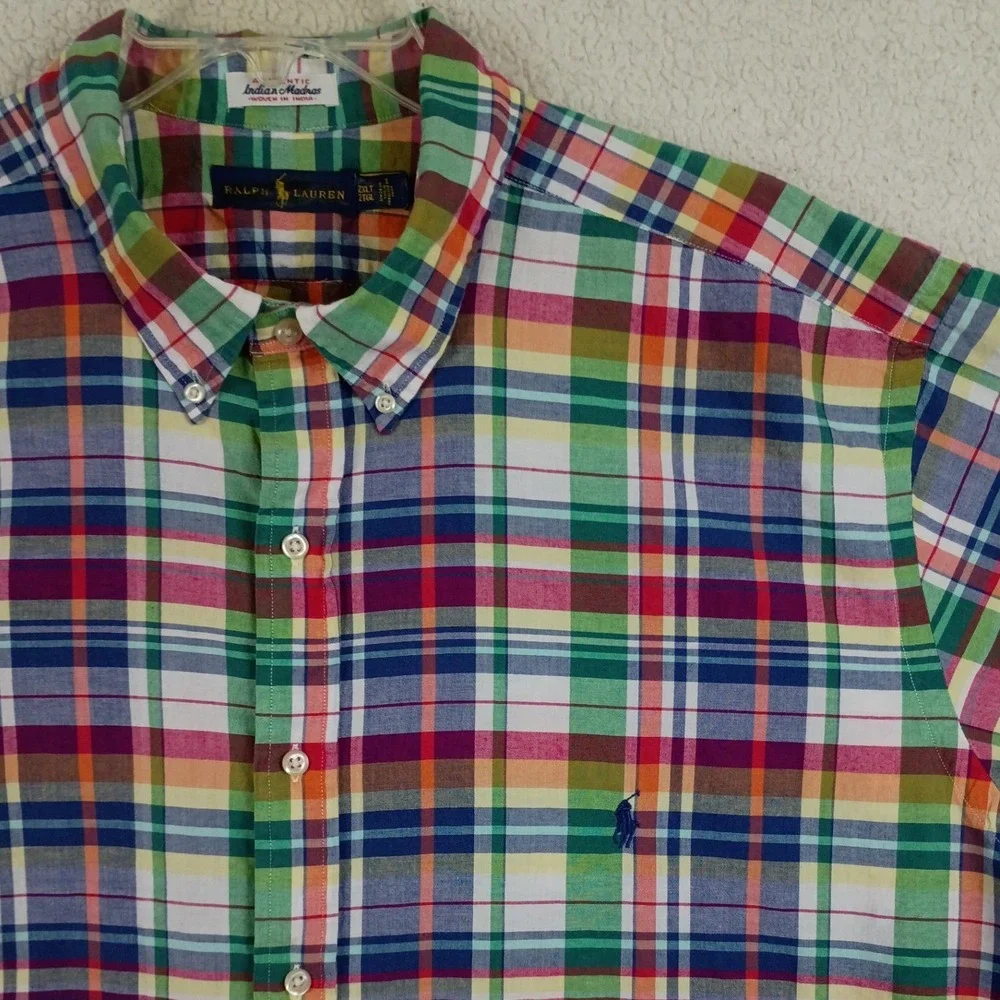 Ralph Lauren Short Sleeve Shirt Men 2XLT Multi Authentic Indian Madras‎ Plaid